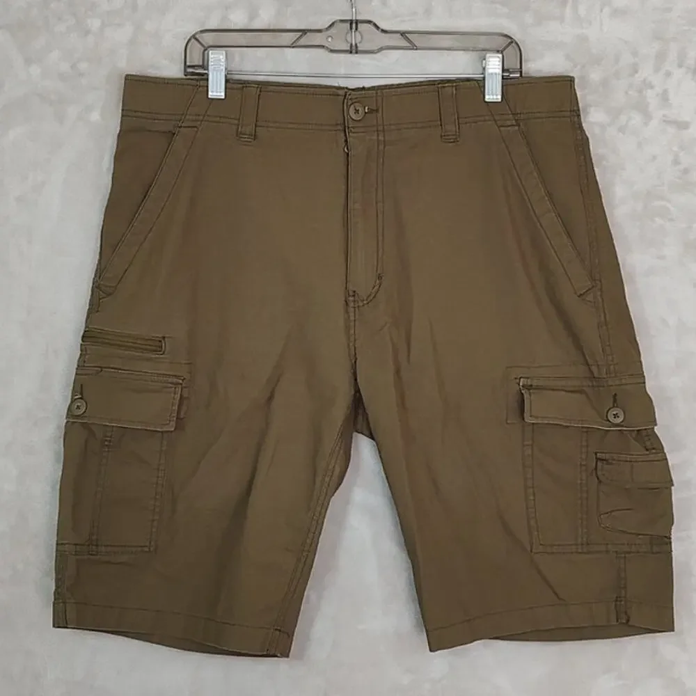 Wear First Men's Stretch Cargo Shorts Size 38 Brown Twill Flat Front Outdoors